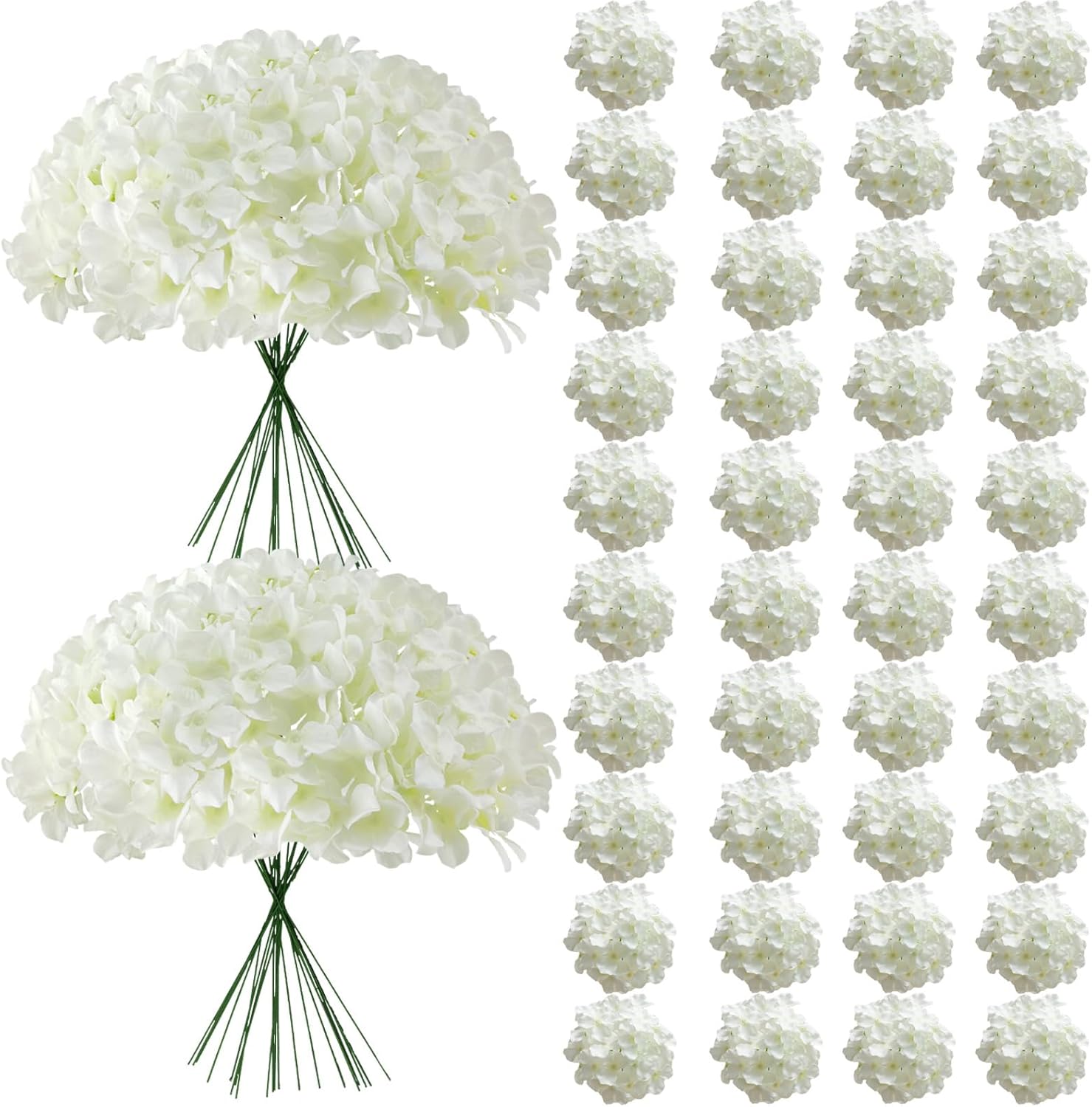 65Pcs White Hydrangea Artificial Flowers Bulk，Realistic Silk Fake Flowers with Stems，Faux Hydrangea Flowers for Wedding Home Decor Centerpieces Living Room Garden Party Baby Shower Decoration