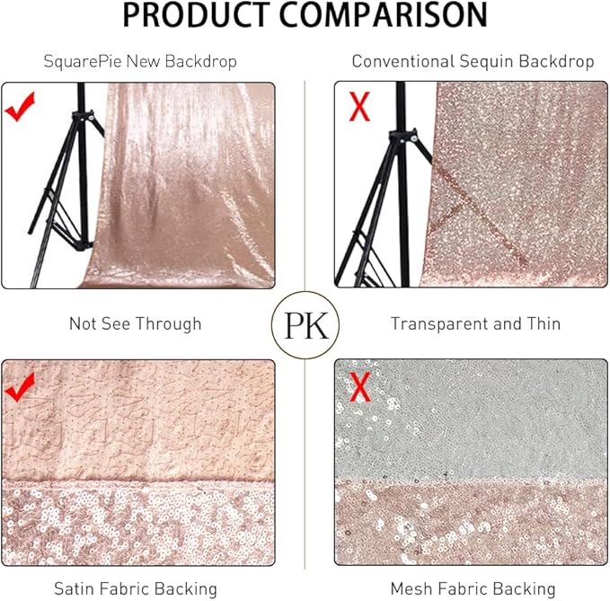 SquarePie Sequin Backdrop Non-Transparent Background Sparkly Curtain for Wedding Party 4FT x 7FT Rose Gold