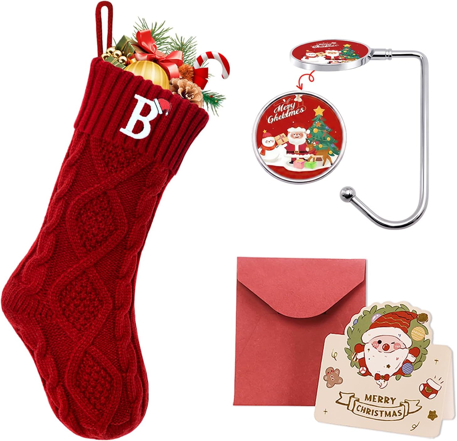 Ulico Christmas Stockings with Initials, 18’’ Large Embroidered Monogram Knit Christmas Stocking,Xmas Stocking for Kids, Holiday and Family Stocking for Fireplace or Party Decoration Red Letter B