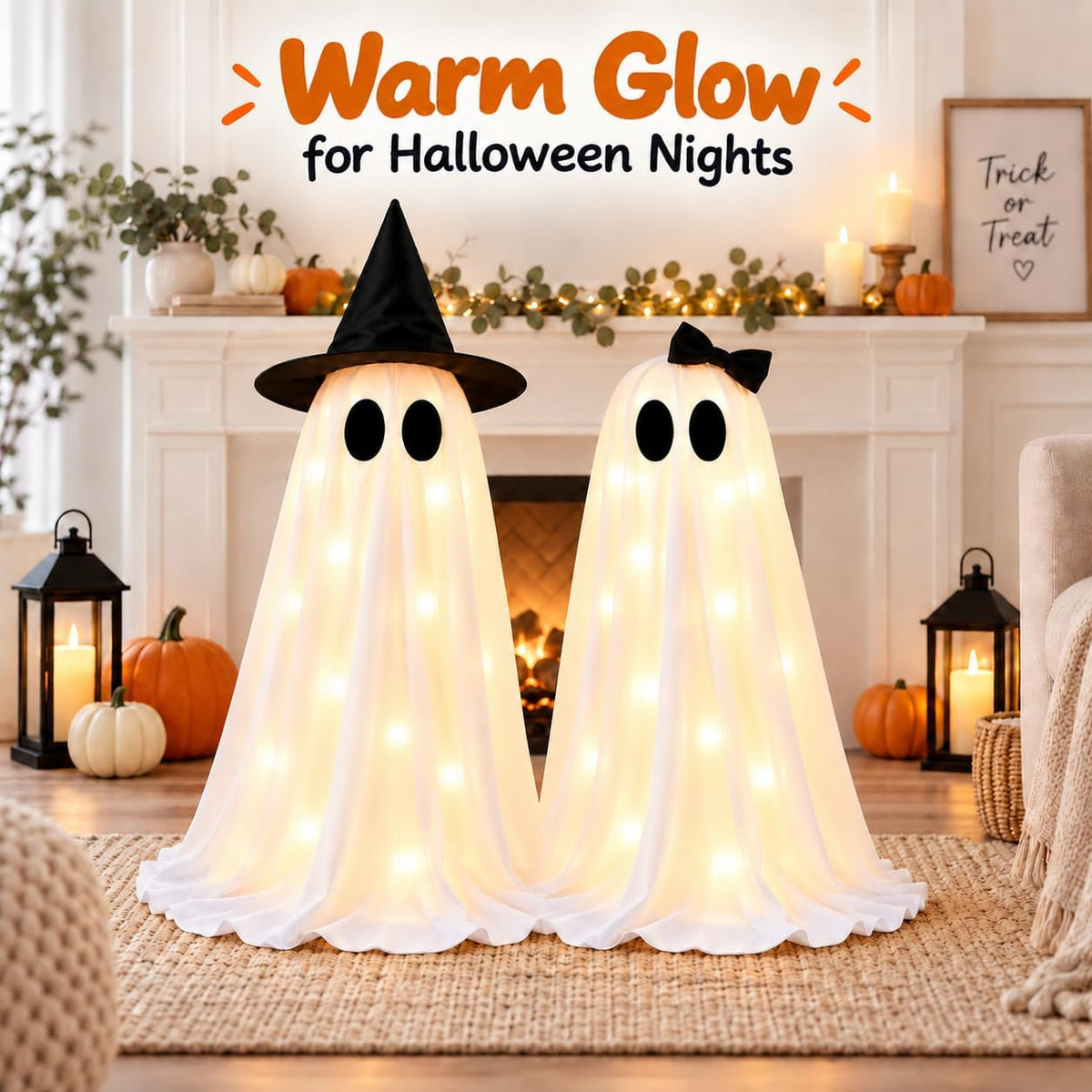 2 Pack Halloween Ghost Decorations Indoor Outdoor, Lighted Ghost Decor with W...
