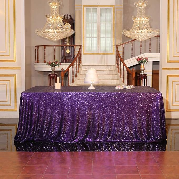 SquarePie Sequin Tablecloth 60 x 102 Inch Purple Sparkly Table Cloth for Halloween Wedding Party