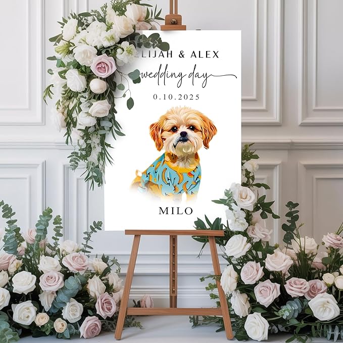 Custom Watercolor Pet Wedding Welcome Sign, Personalized Dog Cat Welcome To Our Wedding Signage Drawing, Custom Gifts for Weddings, Christmas, Engagement Party, Anniversary