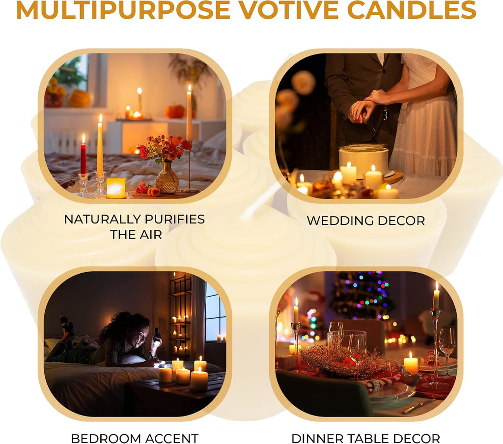 100% Pure Beeswax Votive Candles - USA-Sourced Handmade Votives for Home, Christmas, and Advent, Smokeless Unscented 12 Candle Set with Natural Honey Aroma, 1.96 x 1.77 Inches, by BeeTheLight
