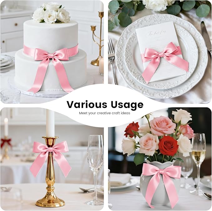 1-1/2 Inch 100 Yards Satin Ribbon Light Pink, Solid Color Fabric Ribbon for Gift Wrapping, Wedding, Polyester Gift Ribbon for Birthday Party Decoration, Craft, Hair, Floral, Sewing