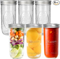 CycleMore 6 Pack Wide Mouth Mason Jars with Airtight Lids and Bands, 24 Oz Canning Glass Jars, Glass Canister for Canning, Fermenting, Pickling, Meal Prep, Overnight Oats, Jam, Jelly
