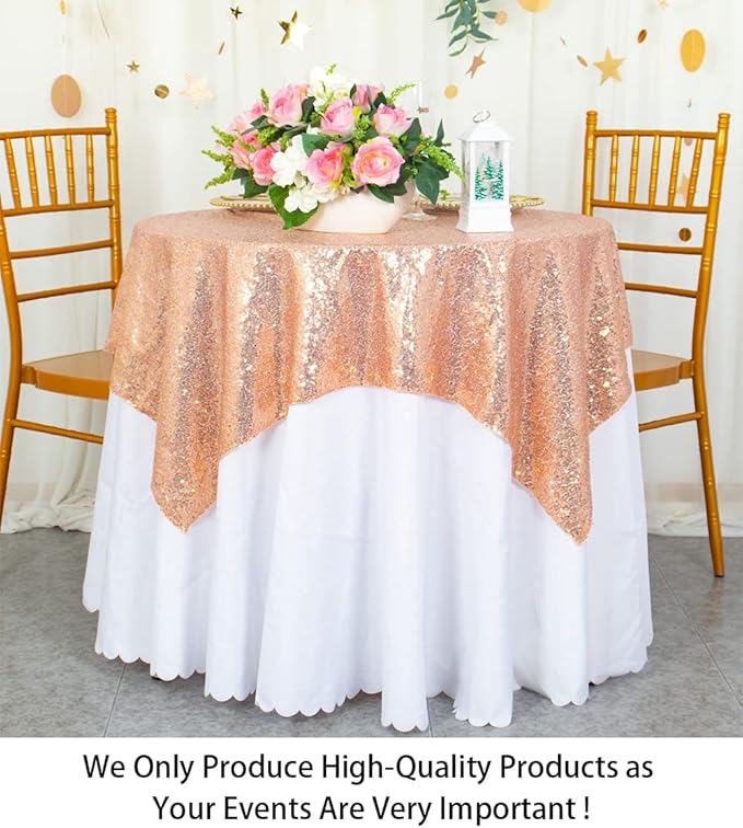 ShinyBeauty Small Tablecloth Square 36x36-Inch Rose Gold Sequin Tablecloths Glitter Table Cover Overlay Rose-Golden Wedding Table Cloths Sequin Fabric Table Linen for Round Tables Birthday