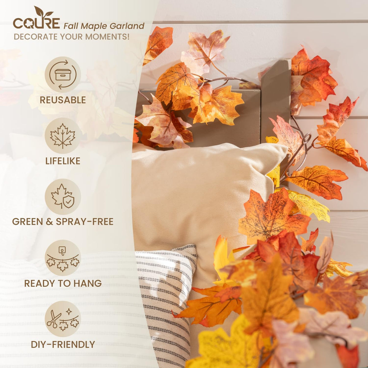 CQURE 7 Pack Fall Leaf Garland, Total 41.3Ft Artificial Fall Vines Autumn Gar...