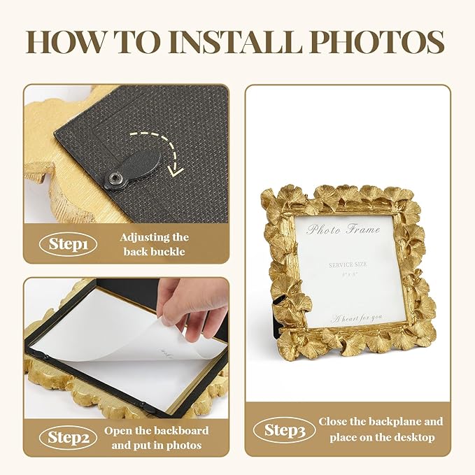 Cuspin Vintage Gold 5x5 Picture Frame, Gold Ornate Leaf Textured Hand-Crafted Resin with Glass Front, Antique Square Photo Frame for Tabletop Display, Retro Design Home Decor