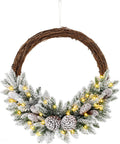 goflame 24” pre-lit artificial christmas wreath, snow flocked, main product view