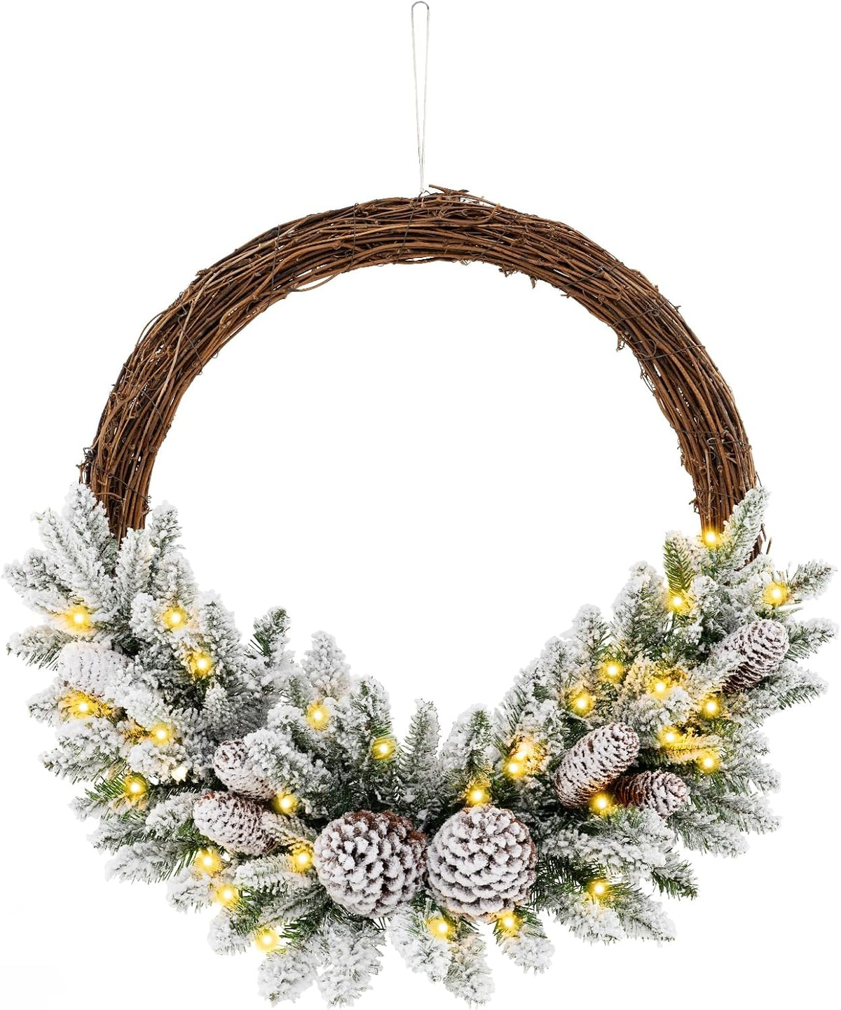 goflame 24” pre-lit artificial christmas wreath, snow flocked, main product view