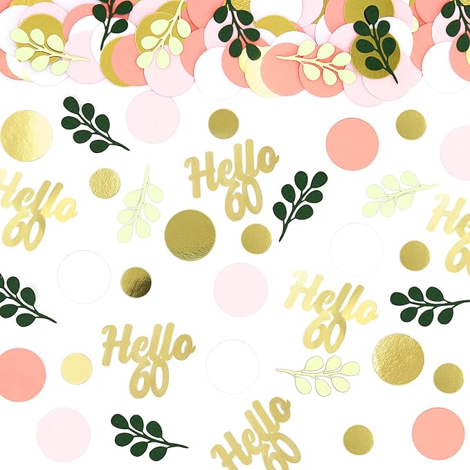300PC 60TH Birthday Confetti for Table Pink and Sage Green Happy 60TH Birthday Decorations for Woman Dots Hello 60 Confetti Scatters Sixty Party Decor Supplies