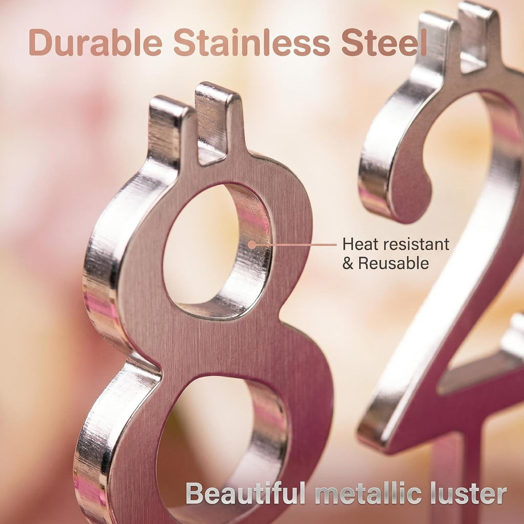 Stainless Steel Number Candle Holder Set, 1 Set | Heavy Duty, Thickened, Reusable, Heat-Resistant, Metal Birthday Candle Holder for Cakes