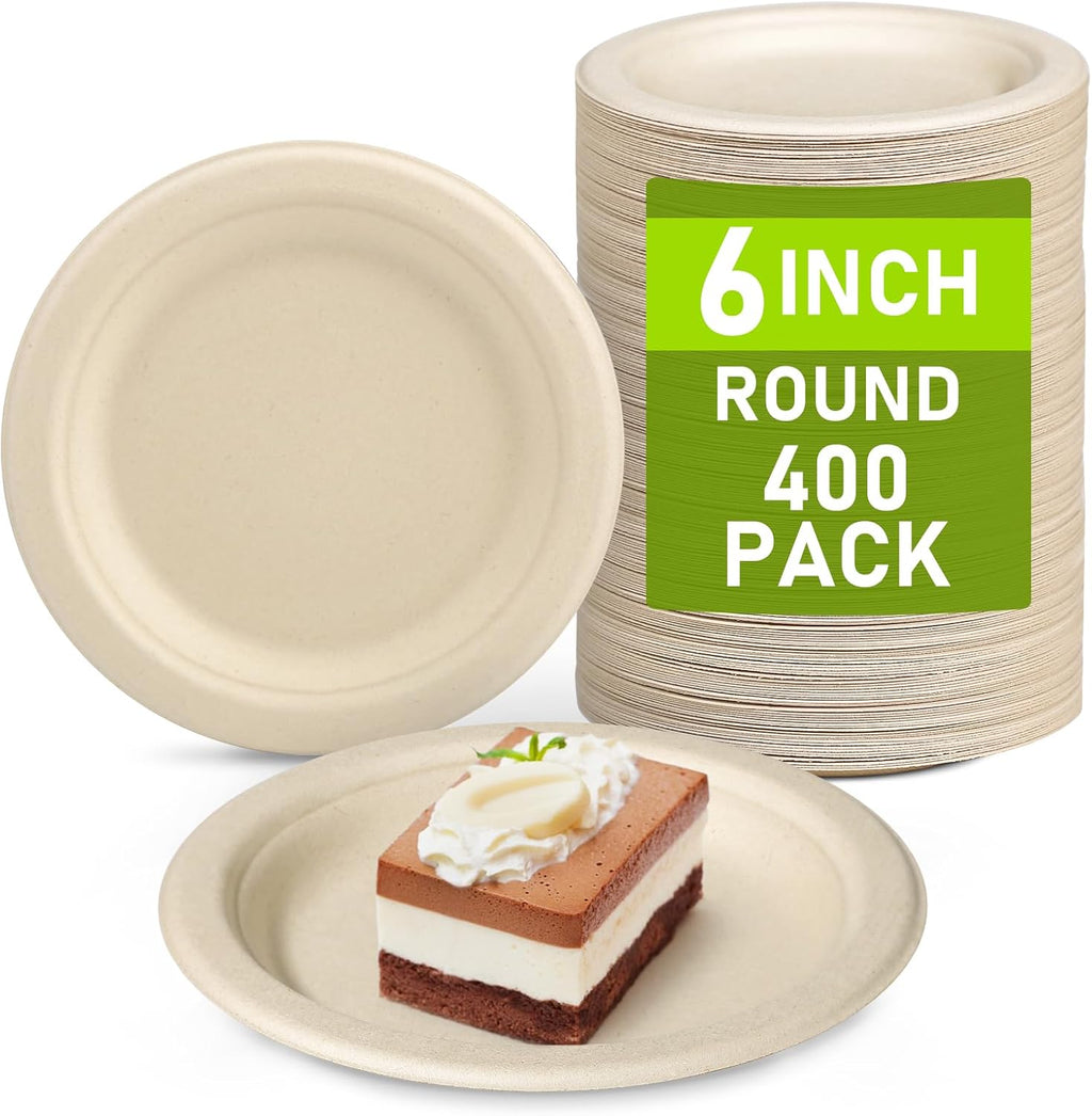 small paper plates 6 inch, 400 pack compostable shown in use