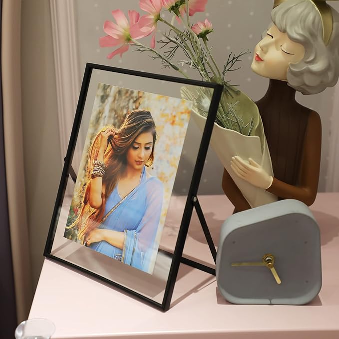 Black Floating Frame, 8"x10", Vertical, For Picture 7x9, 6x8, 5x7, Tabletop Shelf Photo Frame, For Father or Mother, Classy For Birthday or Wedding, Home or Office Décor