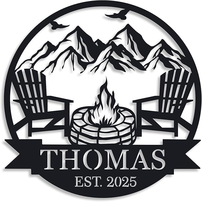 Personalized Campfire Family Name Sign, Monogram Name Camping Sign, Custom Campfire Sign, Campsite Sign, Mountain Campfire Monogram Sign, Campfire Personalized Metal Sign, Last Name Sign