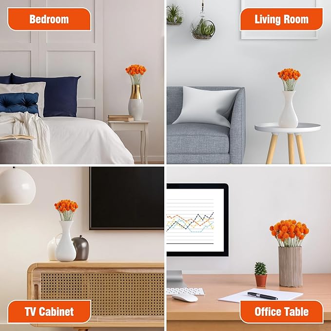 Dried Globe Amaranth Flower with Wheat Straw Natural - 40PCS Bouquet for Vase Home Decor Party DIY Arrangement (Orange)