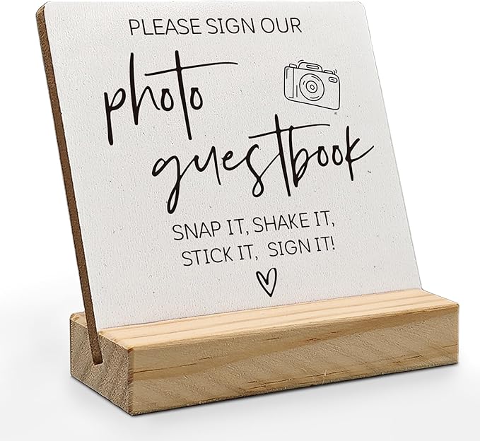 Photo Guest Book Sign, Wedding Guest Book Desk Decor, Guest Book Wedding Reception Wood Plaque, Please Sign Our GuestbookSign Wooden Plaque with Wood Stand forWedding Table Decor Signs