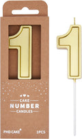 PHD Luxe Gold 2.76 Inch 1 Number Birthday Candles, Gold Cake Candles, Party Celebration