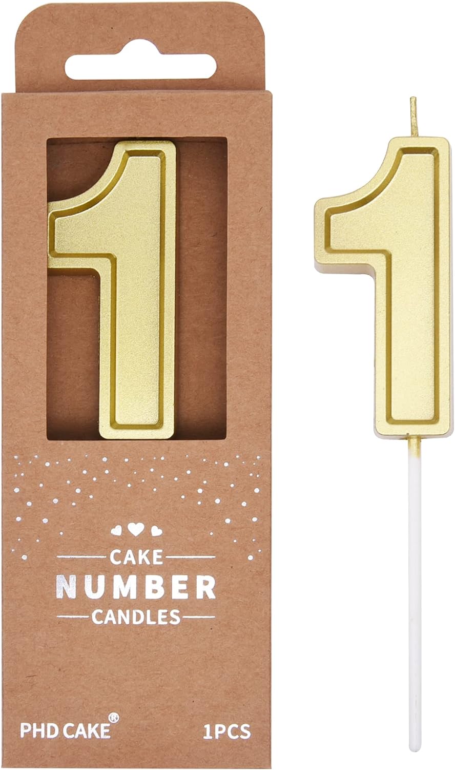 PHD Luxe Gold 2.76 Inch 1 Number Birthday Candles, Gold Cake Candles, Party Celebration