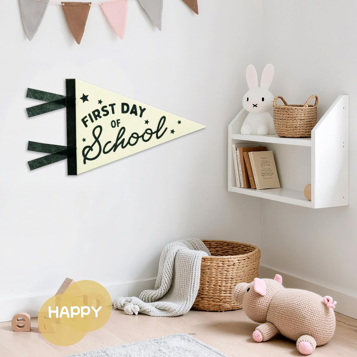 Baby Boy Nursery Decor, First Day of School Banner Sign for Kids Boys Room Decor Flags, Wall Penants Preppy Navy Blue Wall Hanging Decor for Kids Toddler Boys Nursery Bedroom Room Playroom