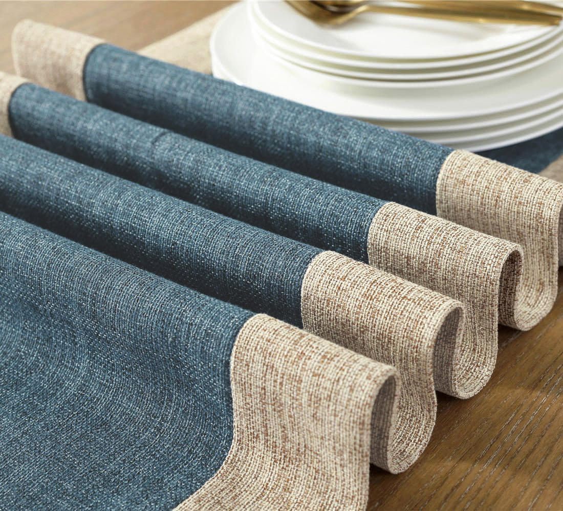 Farmhouse Navy Faux Linen Dining Table Runner 15 x 86.5 Inch Blue