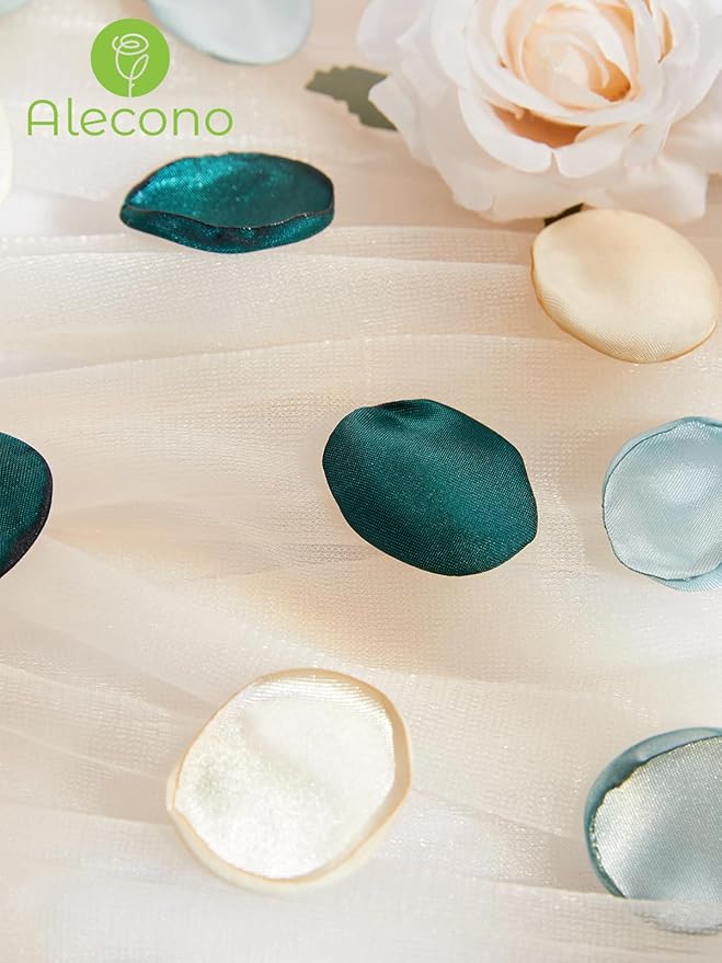 Alecono 𝟲𝟬𝟬𝙋𝙘𝙨 Silk Rose Petals, Green Fake Rose Petals for Wedding, Artificial Flower Petals Decorations for Bath Party Dinner Table Decor