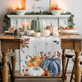 Thanksgiving Fall Cotton Linen Table Runner for Dining Kitchen, Pumpkins Eucalyptus Wedding Outdoor Party Tablerunners Decoration Farmhouse Wooden Dresser Scarf Coffee Tablecloth Runners 13x108 Inches