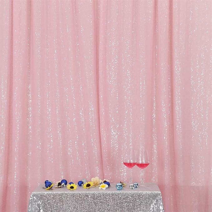 Eternal Beauty Pink Sequin Backdrop, 10x10 Ft Glitter Background Curtains for Shimmer Photography Party Wedding Birthday Back Drop Decor