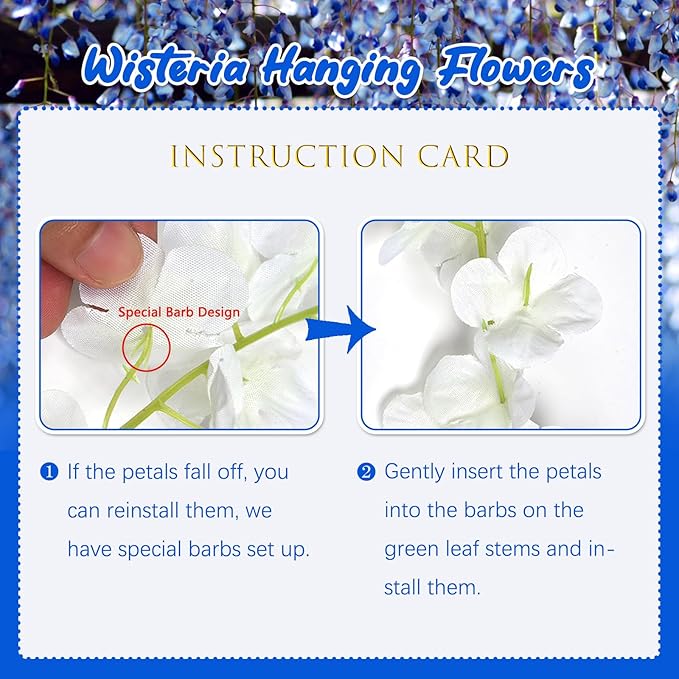 12 Pack Royal Blue Wisteria Hanging Flowers, 3.44 Ft Fake Hanging Flowers, Artificial Wisteria Garland Vines for Wedding Room Backdrop Outdoor Patio Garden Decoration
