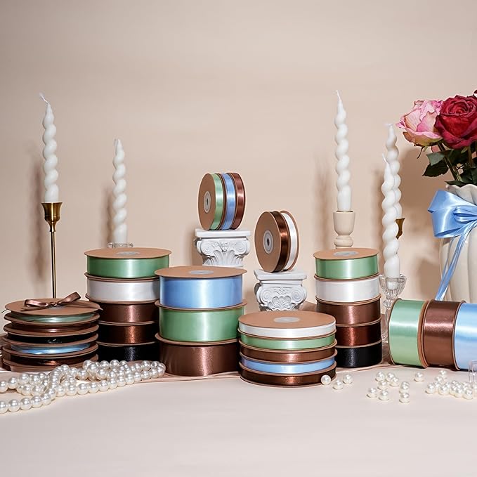 LaRibbons Brown Satin Ribbon 1/8 Inch 100 Yards Thin Luxury Double Faced Mocha Mousse Silk Ribbon for Flower Bouquet Crafts Gift Wrapping Wedding Decoration