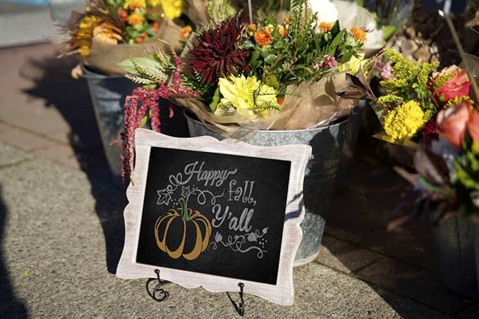 Tabletop Chalkboard Sign with Easel (11x13) + 8 Brilliant Liquid Chalk Markers | Rustic Brown, Melamine, Hand Crafted Sweetheart Frame - Multipurpose Small Chalkboard Sign