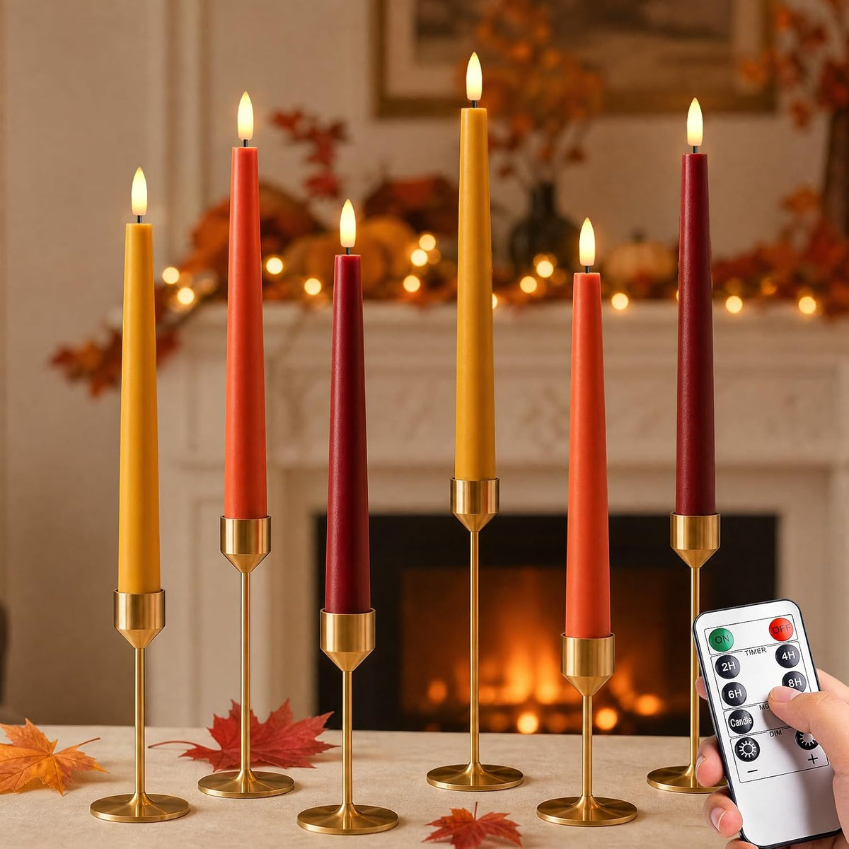 Fall Decor, Fall Decorations for Home, Flameless Taper Candles, Set of 6