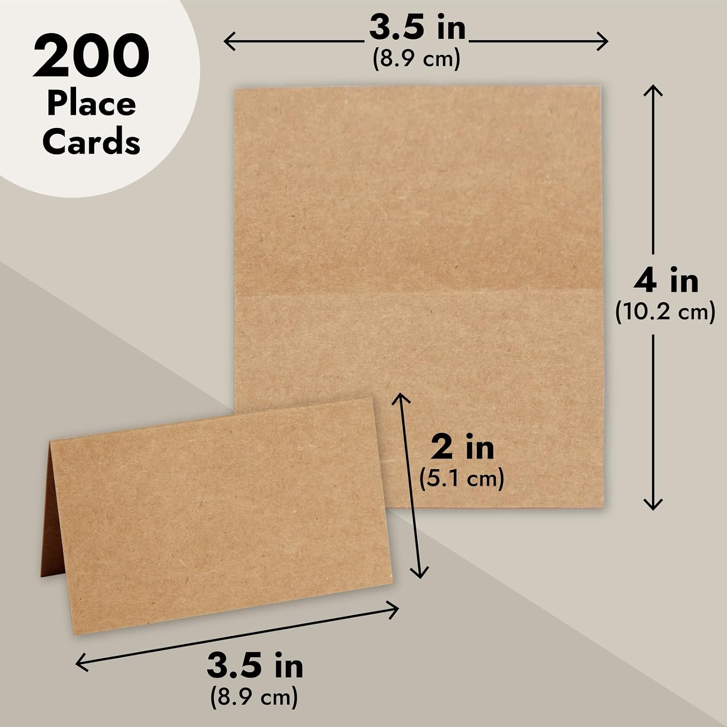 Juvale 200 Pack Kraft Paper Place Cards for Table Setting - Blank Name Cards for Wedding Reception, Baby Shower, Table Numbers (3.5 x 2 In, Brown) - Placecards