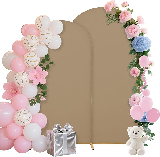 Wedding Arch Covers Arch Backdrop Cover Arch Stand Covers 7.2FT 6FT Set of 2 Arch Cover Spandex Fabric Stretchy Backdrop for Wedding Birthday Party Decoration Baby Shower (Khaki)