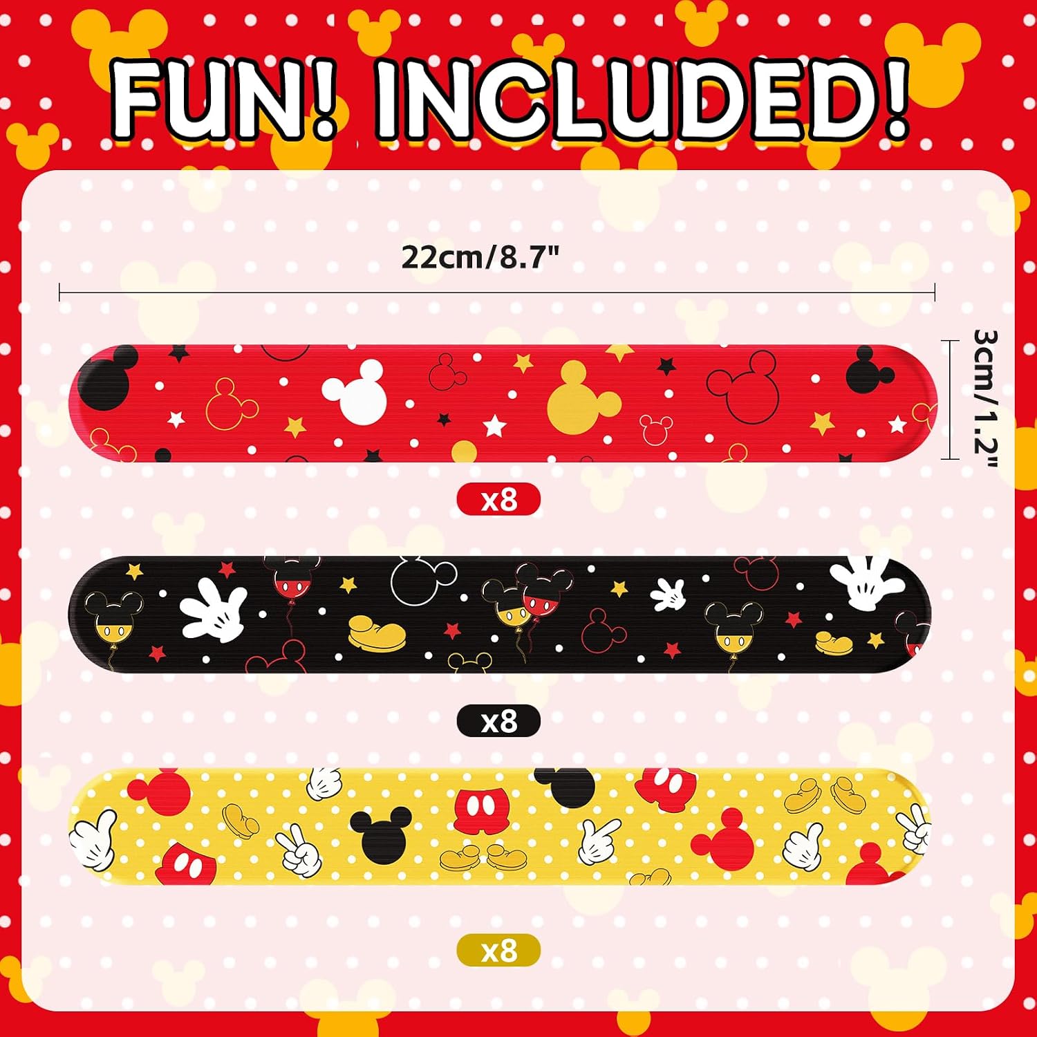 Cartoon Animation Slap Wristband, 24 Pack - Birthday Party Favors | Cartoon Theme Bracelets for Treasure Box Goodie Bag Stuffers, Kids Classroom Rewards, Party Prize Gifts