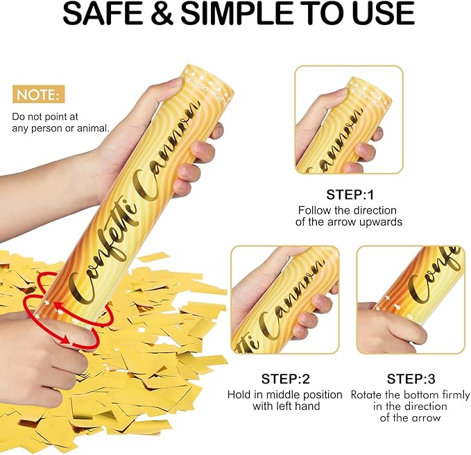 6 Pack Gold Confetti Cannon, Confetti Poppers,12 Inch Party Poppers Shooters for Birthdays, Graduation Celebration,Weddings, New Year's Eve, Christmas and Any Celebrations