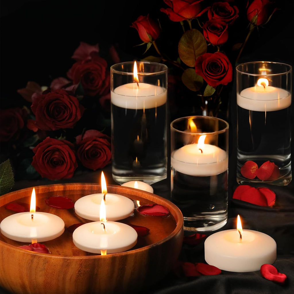 3 inch White Floating Candles, 48 Pack Unscented Floating Candle,8-9 Hours Burning Floating Candles for Centerpieces, 3“ Water Candles for Cylinder Vases, Wedding, Party