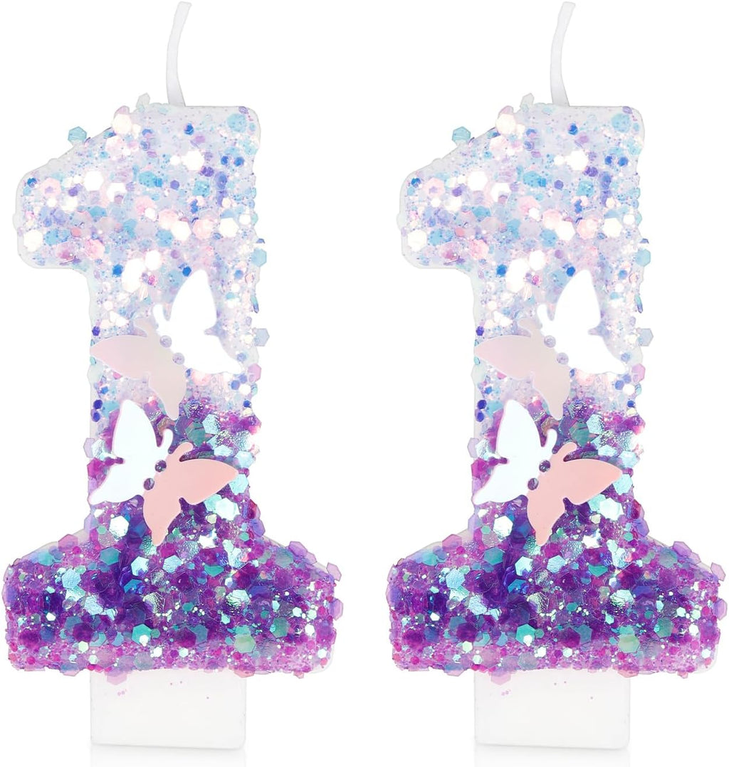 Birthday Candles, Number 11 Candle, Butterfly 11th Birthday Decorations for Women/Girl, Purple Happy Birthday Candle for Cake,Handmade Sequin Numeral Candle Wedding Cake Topper Anniversary Party Decor