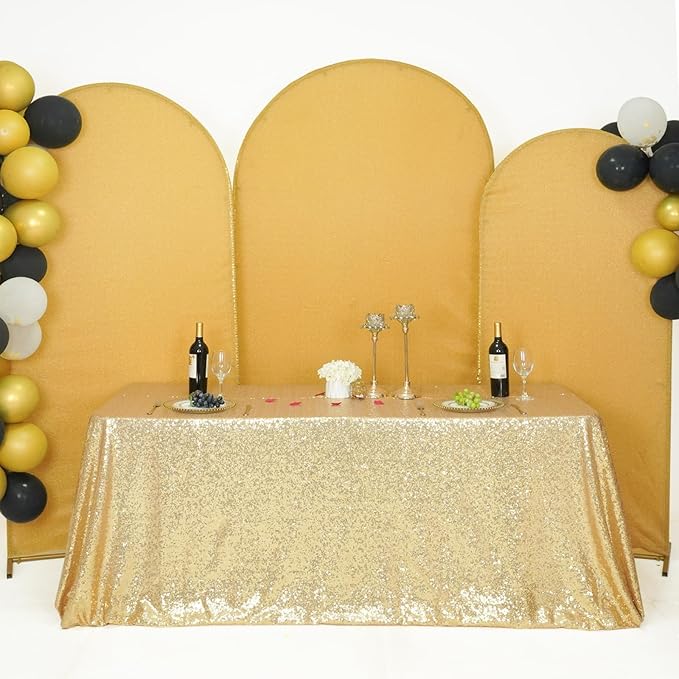 SquarePie Sequin Tablecloth 60 x 120 Inch Light Gold Reflect Lights Bling Sparkly Table Cloth for Wedding Party