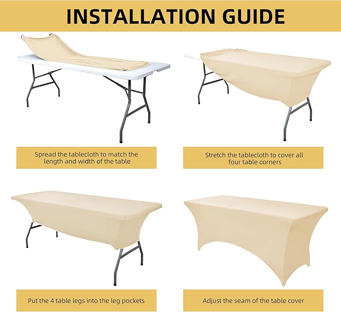 2-Pack 8ft Spandex Table Covers for Rectangle Folding Tables - Washable Elastic Tablecloth - Ultimate Fitted Table Protector for Birthday Parties, Trade Shows, Banquet