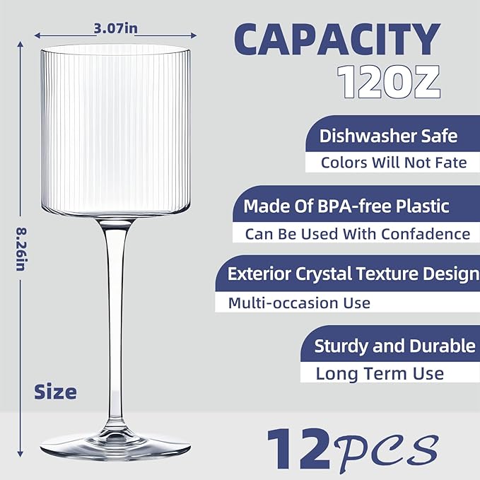 Plastic Goblets Wine Glasses - 12Oz Acrylic Wine Glasses Origami Unbreakable Clear Plastic Cocktail Glasses Recyclable Shatterproof Reusable Wine Cups for Parties & Weddings (Transparent)