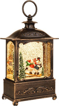 Christmas Snow Globe Lantern Christmas Decorations Water Glittering Lanterns with Music & Timer, USB Lined/Battery Operated Lighted Lantern for Christmas Festival Decoration Gifts (Skiing Snowman)