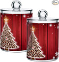 Gredecor Christmas Winter Qtip Holder Dispenser 2 Pack Christmas Tree Red Snowflakes Bathroom Decorative Storage Canister Holder Counter Vanity Organizer for Cotton Ball Swabs Pads Floss