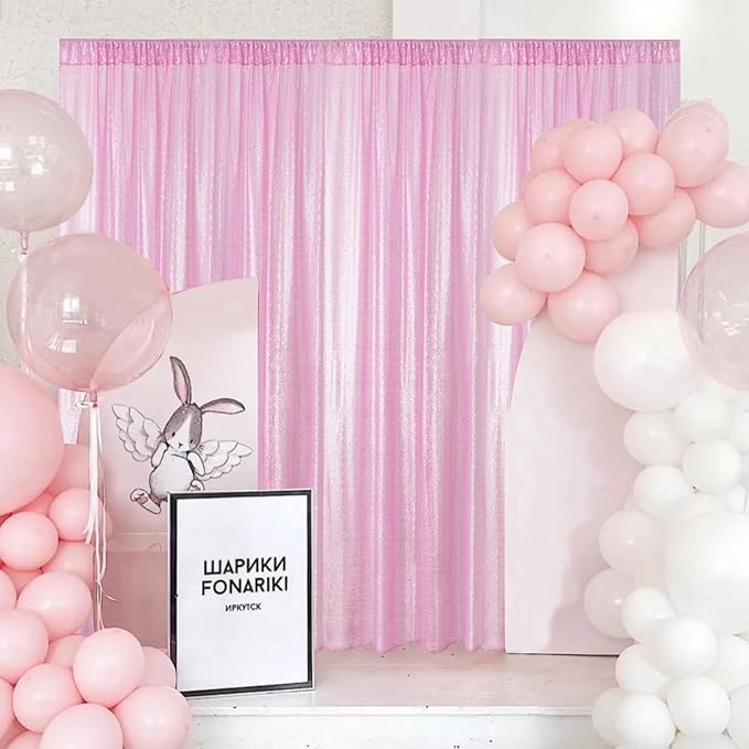 Sugargirl Matte Pink Sequin Backdrop Curtain 2 Panels 2FTx8FT Glitter Pink Background Drapes Sparkle Photography Backdrop for Party Wedding Birthday Wall Decoration