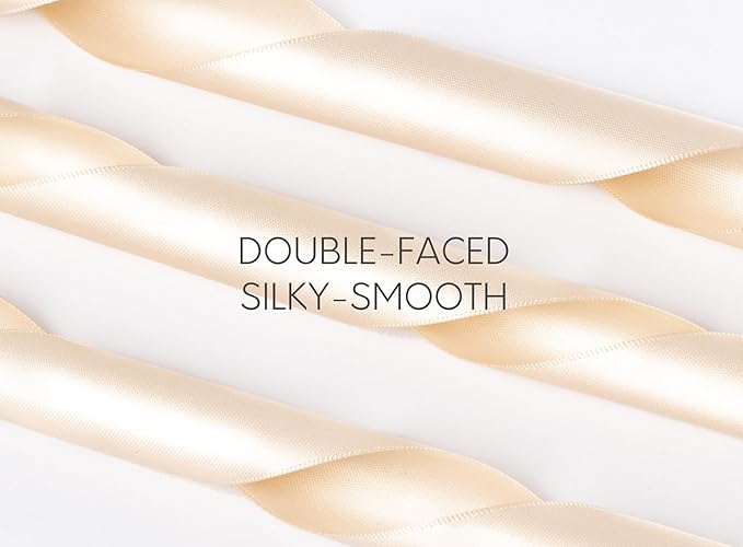 Light Champagne Satin Ribbon 1-1/2 Inch x 50 Yards Double-Faced Polyester Ribbons for Flower Bouquet Gift Wrapping Party Decor Wedding Invitation DIY Craft