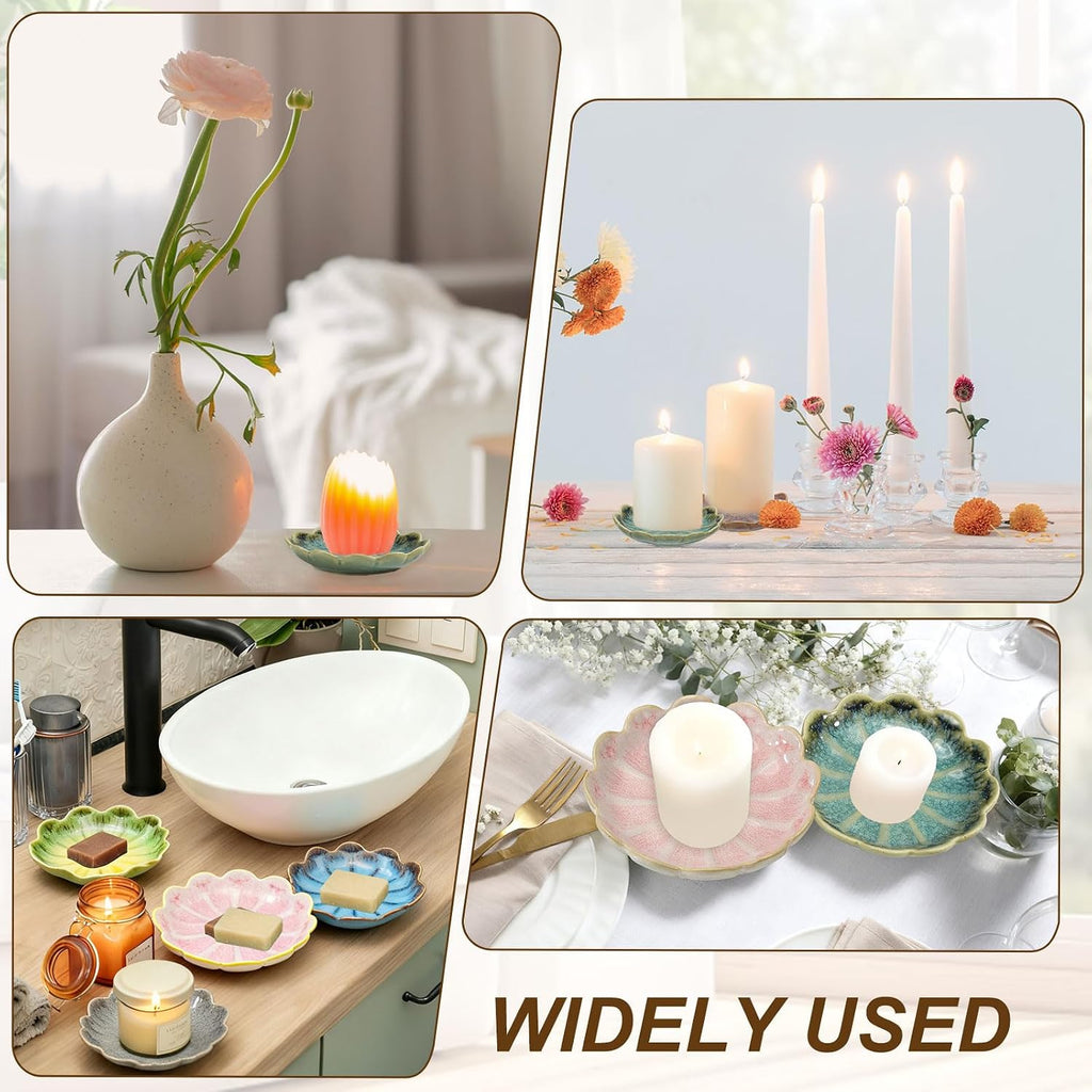 uxcell Candle Holder Plates, 4 Inch Ceramic Candle Tray Tealight Incense Holder Dish Candlestick for Tea Light Aromatherapy Wedding Rustic Vintage Home Decor, Sunflower White