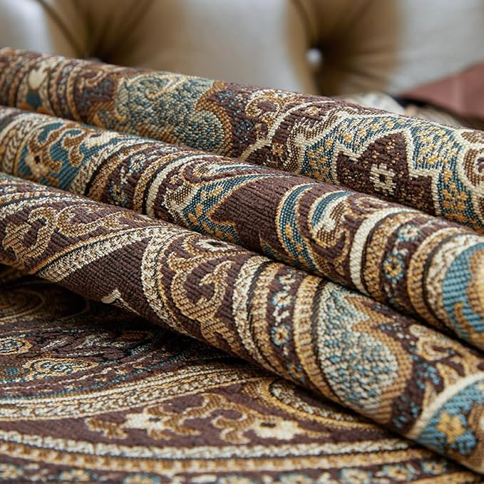 Luxury Vintage Design Table Runners 108 inches long Embroidery Jacquard Fabric with Multi-Tassels table runners for Dining Room Dresser Wedding holiday Party fireplace Decorations (Coffee, 12X108inch)