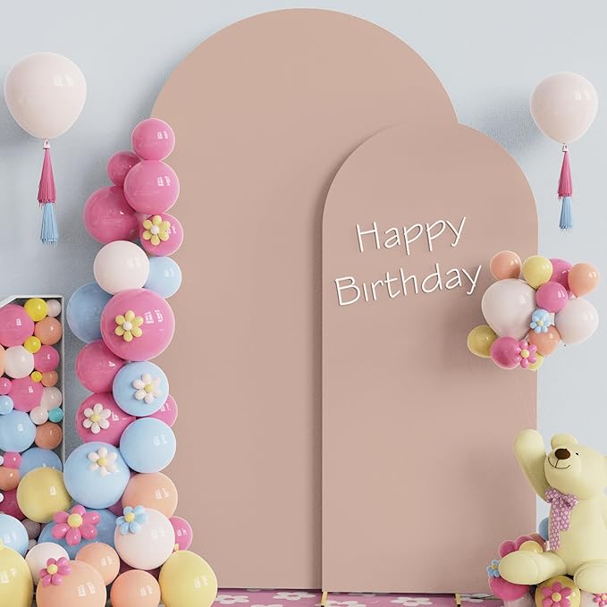 Fomcet Wedding Arch Cover 7.2FT, 6FT Nude Spandex Fitted Fabric Arch Backdrop Covers 2 Set for Round Top Chiara Arched Backdrop Stand Cover for Wedding Birthday Party Baby Shower