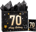 Powbrace 13" Black 70th Birthday Gift Bag with Tissue Paper and Greeting Card for Party,Happy Birthday Gift Bag for Men Women,Gift Bags Medium size(1 Black 70th)