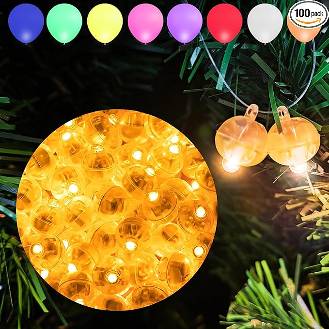 Aogist 100pcs Orange Mini Lights with Hook,Long Standby Time Waterproof LED Balloon Light,Battery Powered,Ball Lamp for Balloon Paper Lantern Birthday Party Christmas Halloween (Matching Tag Rope)